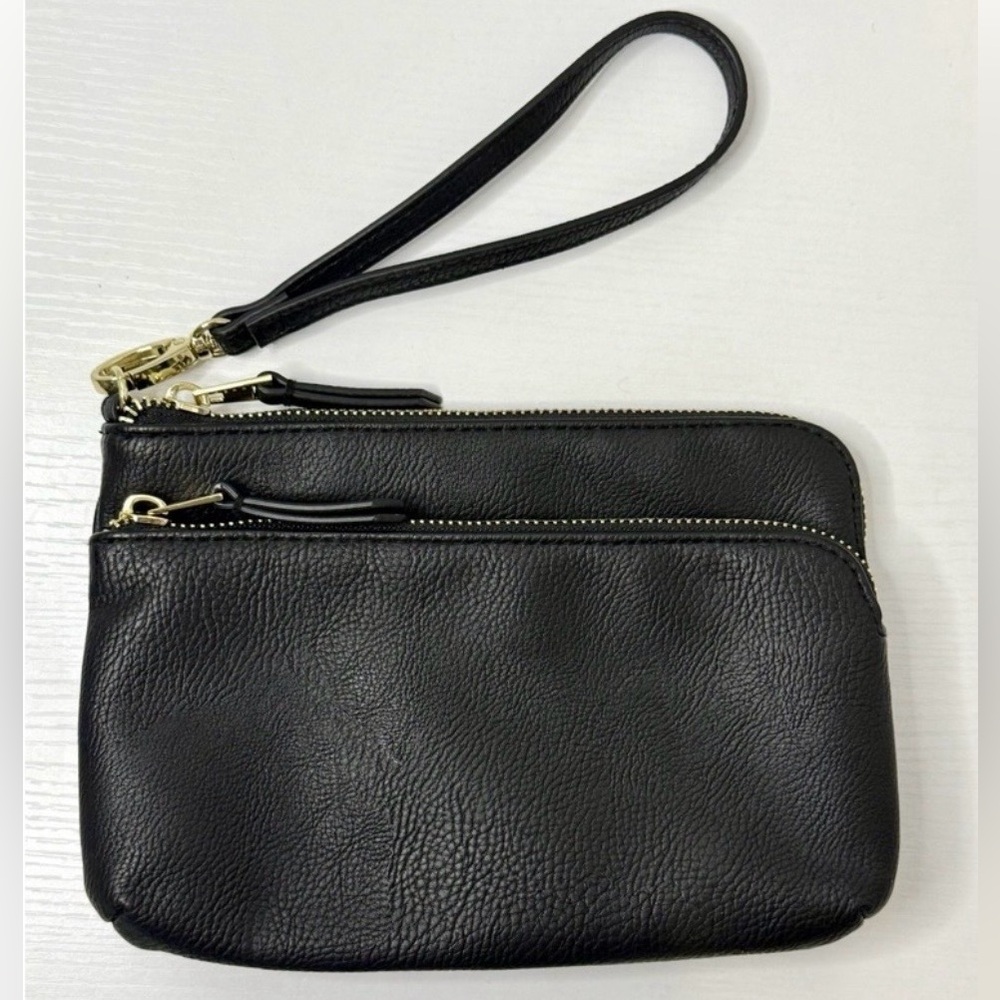 Universal Thread Double Zip Black Wristlet Clutch Wallet NWOT